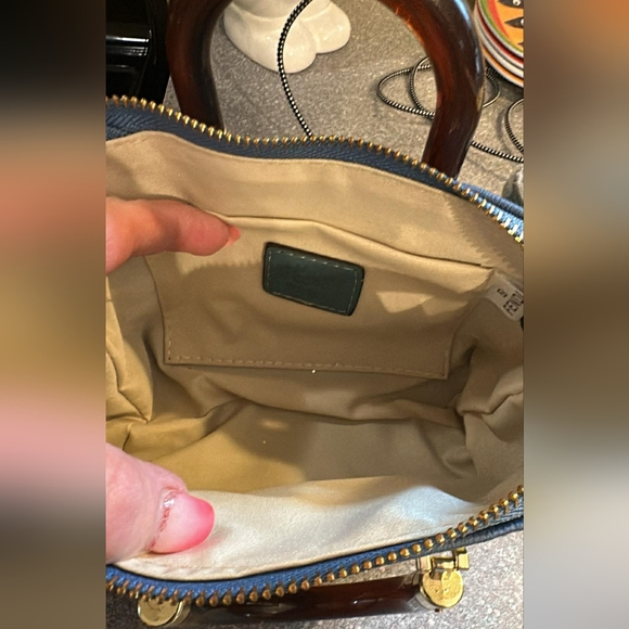 Fendi Denim Embroidered Roma Satchel with Gold Accents With Box - Picture 3 of 6